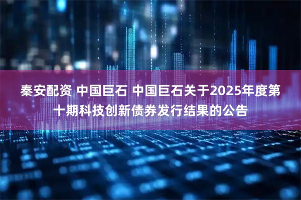 秦安配资 中国巨石 中国巨石关于2025年度第十期科技创新债券发行结果的公告